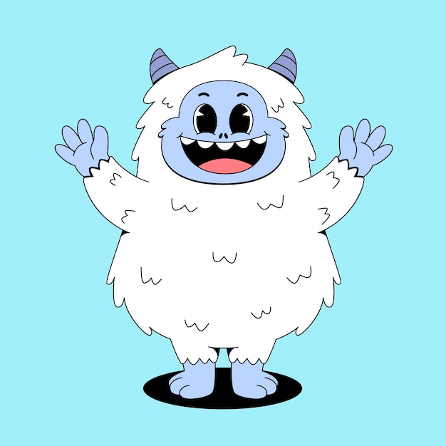 Un personaje de dibujos animados de un lindo yeti saludando felizmente