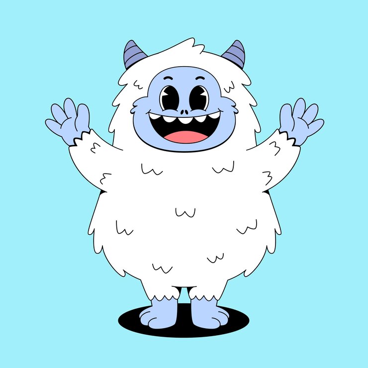 Vector un personaje de dibujos animados de un lindo yeti saludando felizmente