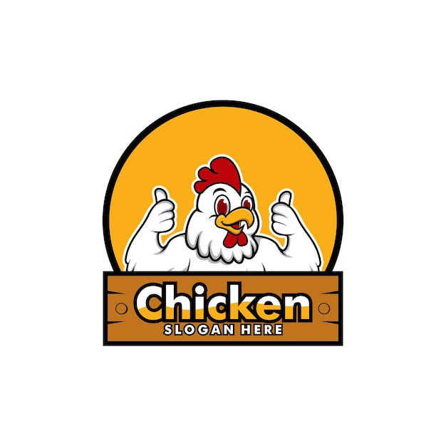 Personaje de dibujos animados con logotipo de pollo Un divertido pollo Gallo de dibujos animados dando un pulgar hacia arriba Vector