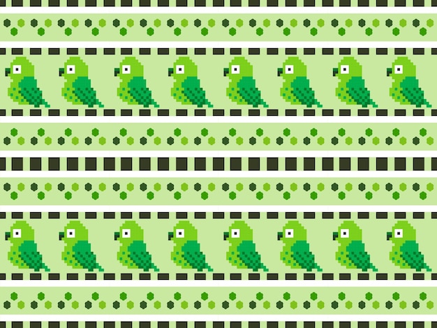 Personaje de dibujos animados de loro verde estilo pixel sobre fondo verde