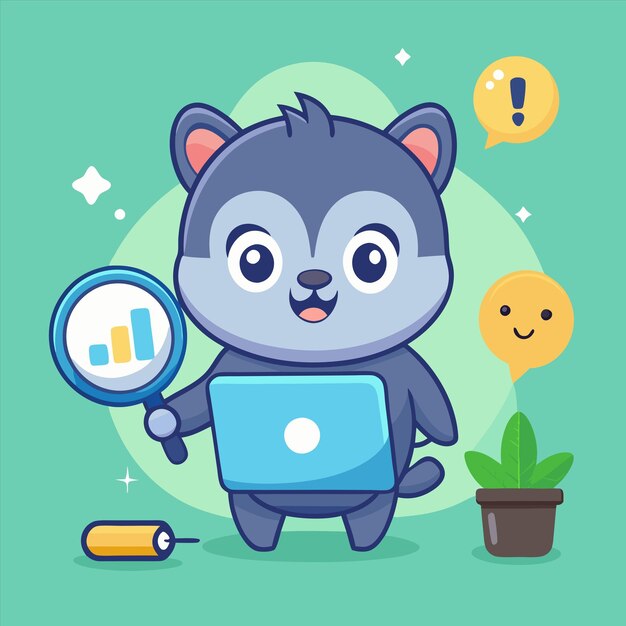 un personaje de dibujos animados con una lupa mirando a una computadora
