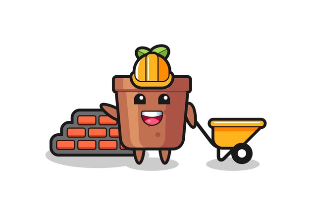 Personaje de dibujos animados de maceta como constructor