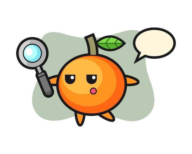 Personaje de dibujos animados de mandarina buscando con una lupa, estilo lindo, pegatina, elemento de logotipo
