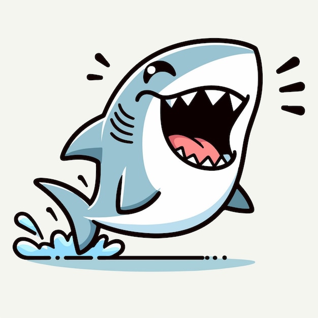 personaje de dibujos animados mascota bebé tiburón lindo saltando riendo.