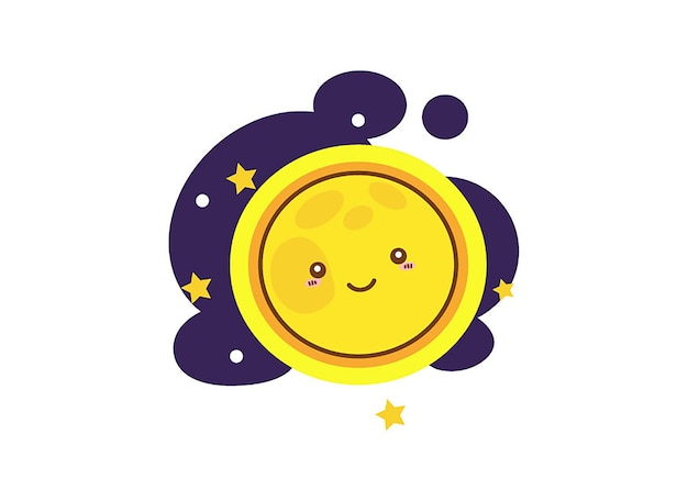 Personaje de dibujos animados de mascota luna feliz en el cielo