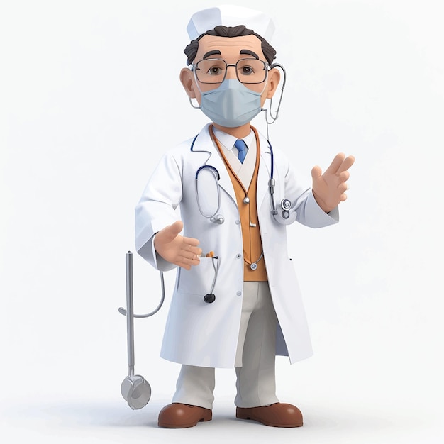 Vector personaje de dibujos animados médico 3d