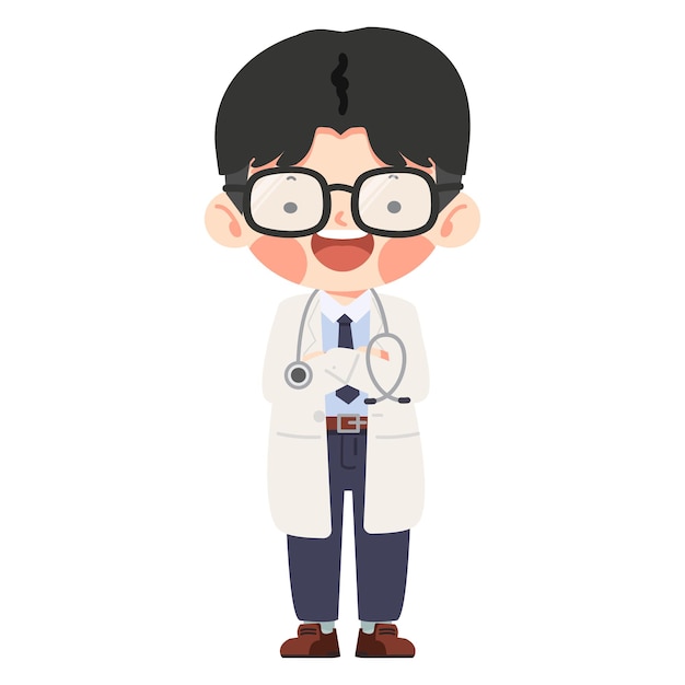 Personaje de dibujos animados de un médico con un estetoscopio