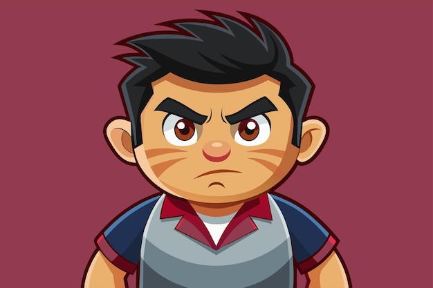 Vector un personaje de dibujos animados con una mirada seria en su rostro que expresa determinación o enfoque celoso ilustración de dibuyos animados personalizable