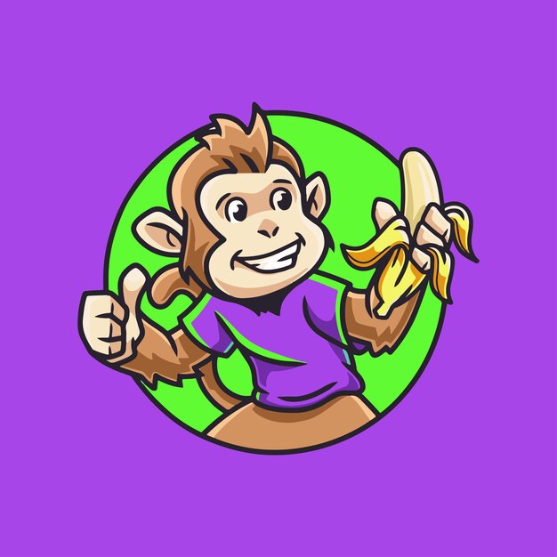 Personaje de dibujos animados de mono plátano amistoso