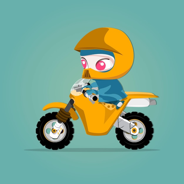 un personaje de dibujos animados en una motocicleta amarilla con una máscara azul en la cara