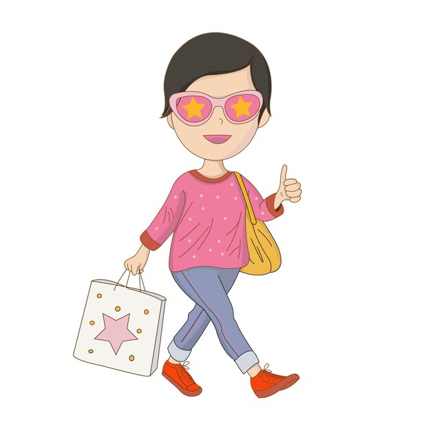 El personaje de dibujos animados de la mujer de las compras