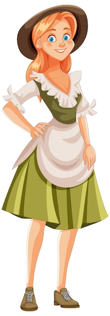 Personaje de dibujos animados de una mujer europea sonriente con sombrero