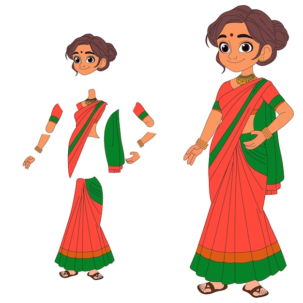 Personaje de dibujos animados de una mujer india