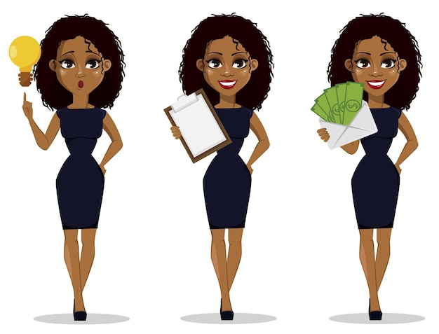 Personaje de dibujos animados de mujer de negocios afroamericana