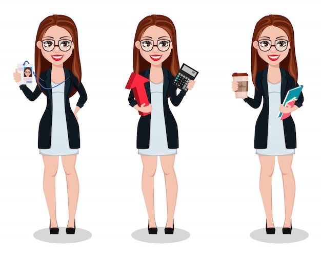 Personaje de dibujos animados de mujer de negocios. Bella dama