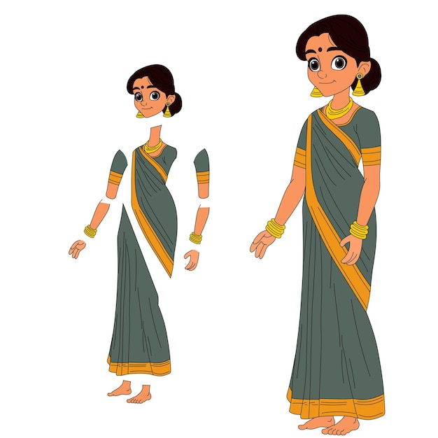 Personaje de dibujos animados de una mujer de un pueblo indio
