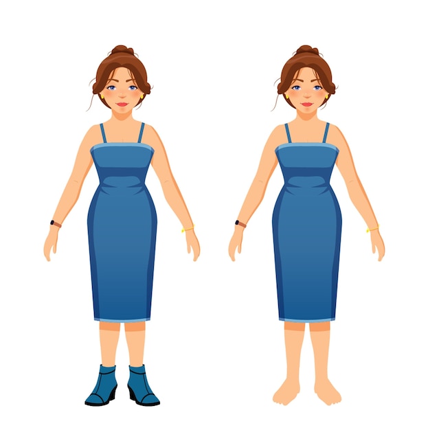 Personaje de dibujos animados de una mujer con un vestido azul Ilustración vectorial