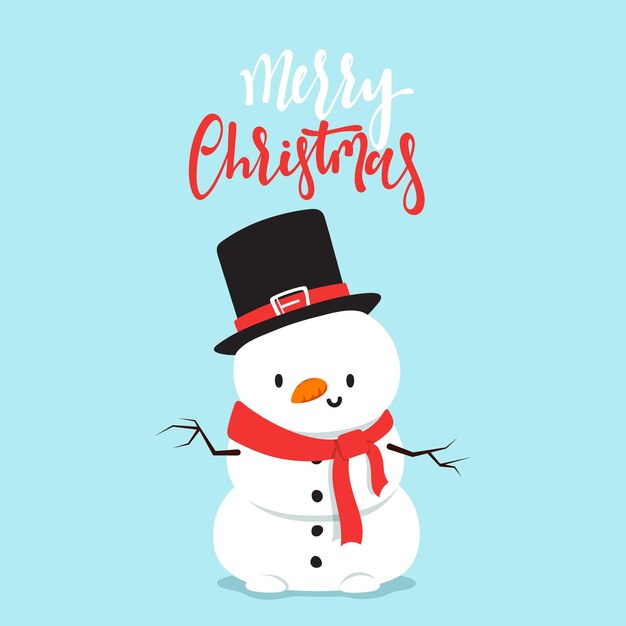 Personaje de dibujos animados de muñeco de nieve en un estilo plano. Personaje navideño alegre lindo muñeco de nieve. feliz navidad, vector, ilustración