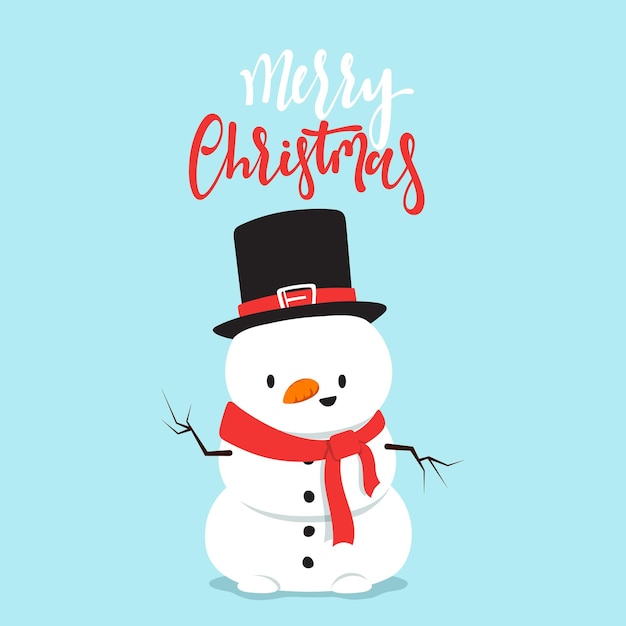 Personaje de dibujos animados de muñeco de nieve en un estilo plano. Personaje navideño alegre lindo muñeco de nieve. feliz navidad, vector, ilustración