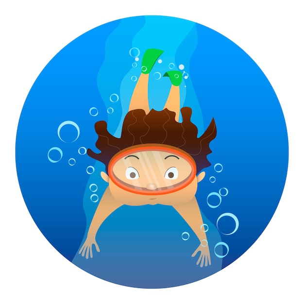 Personaje de dibujos animados nadando bajo el agua Lindo joven buzo libre