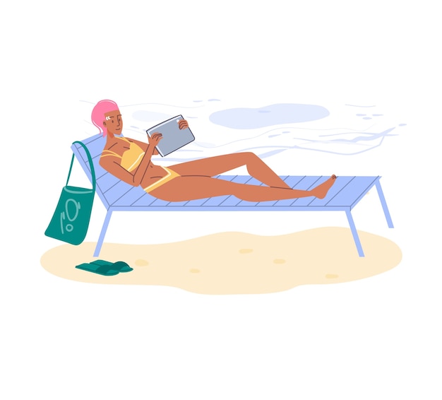 Vector personaje de dibujos animados navegando por internet al aire libre en viajes o vacaciones