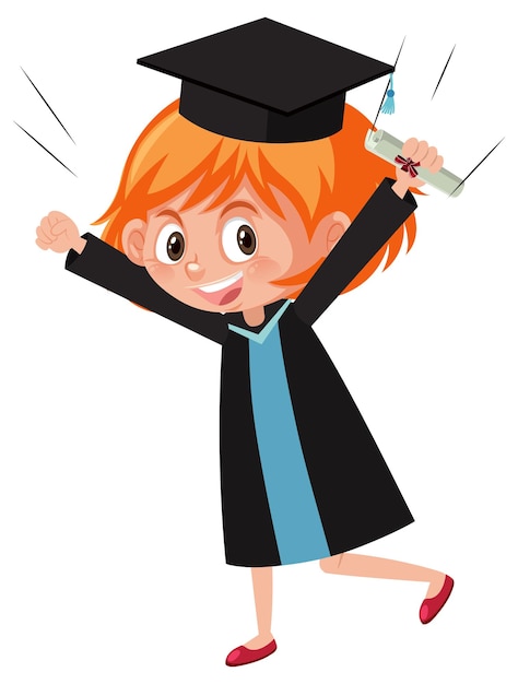 Vector personaje de dibujos animados de una niña con traje de graduación