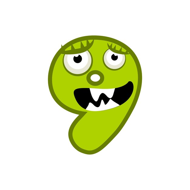 Personaje de dibujos animados Número Nueve Monstruo vector numérico 9