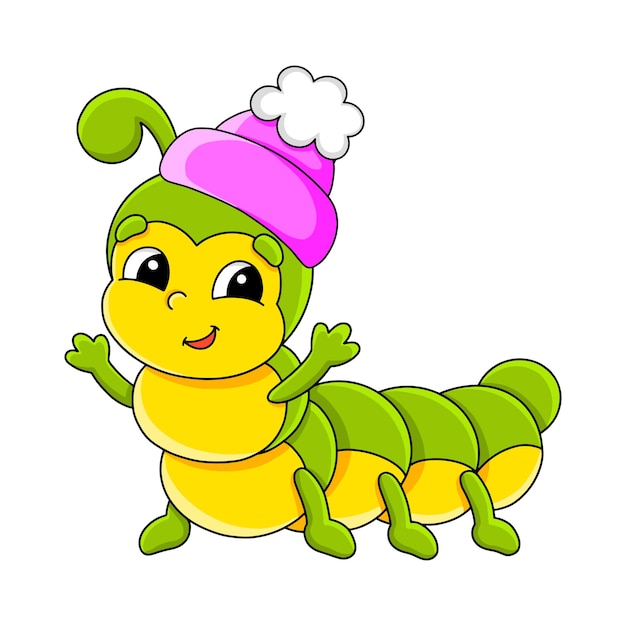 Personaje de dibujos animados oruga aislado en fondo blanco elemento de diseño plantilla para sus libros de diseño pegatinas tarjetas ilustración vectorial