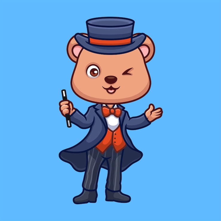 Vector el personaje de dibujos animados del oso mago