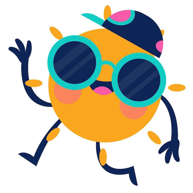 personaje de dibujos animados de un pájaro amarillo con gafas de sol y un sombrero