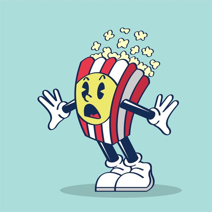 Vector un personaje de dibujos animados de palomitas de maíz con una cara.