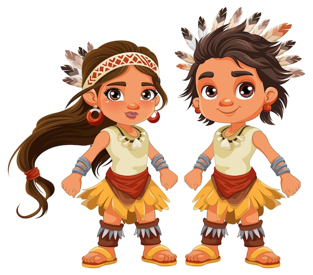 Vector personaje de dibujos animados de pareja de nativos americanos