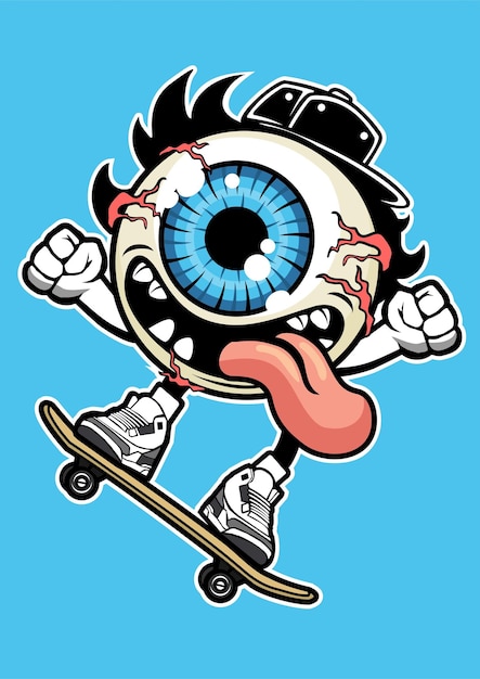 Vector personaje de dibujos animados de patinador de bola de ojo