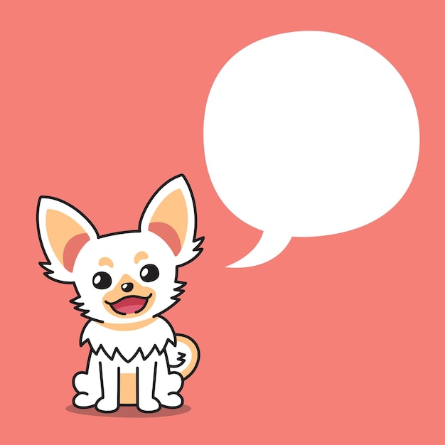 Personaje de dibujos animados perro chihuahua blanco con burbujas de discurso