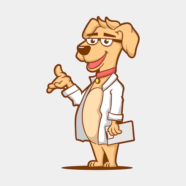 Personaje de dibujos animados de perro con ilustración de vector médico de bata de laboratorio