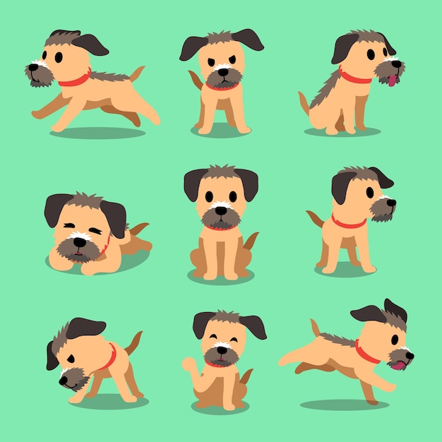 Vector personaje de dibujos animados perro de terrier de frontera plantea