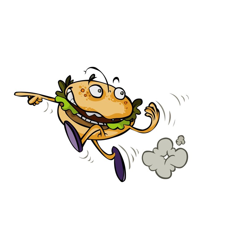 Vector un personaje de dibujos animados con un pez en la cabeza y una línea de humo detrás de él
