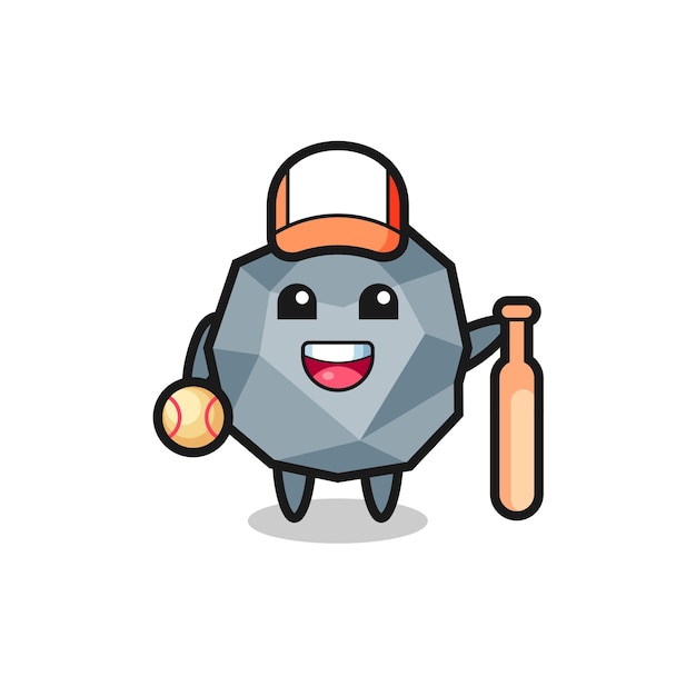 Personaje de dibujos animados de piedra como jugador de béisbol, diseño de estilo lindo para camiseta, pegatina, elemento de logotipo