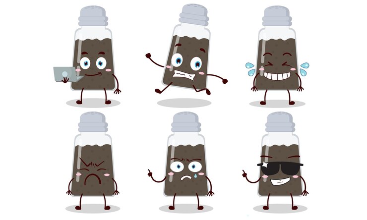 Vector personaje de dibujos animados de pimienta negra gracioso con muchas ilustraciones de diseño de actividades de pose