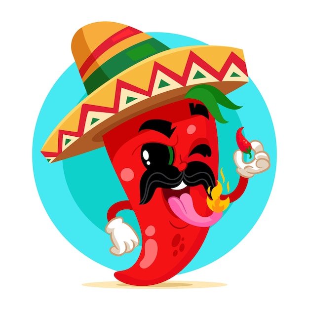 Personaje de dibujos animados de pimiento picante dibujado a mano