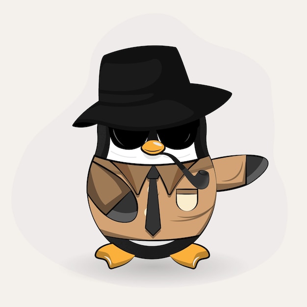 Personaje de dibujos animados de pingüino detective