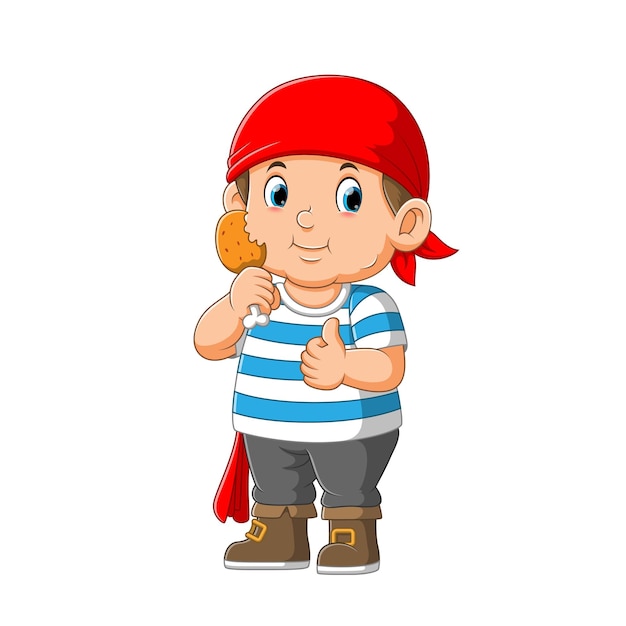 Personaje de dibujos animados de pirata para niños con ilustración de pollo frito