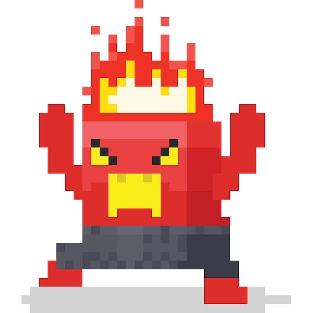 El personaje de dibujos animados de pixel art, el monstruo rojo enojado