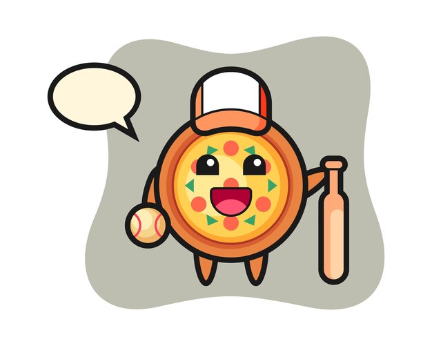 Vector personaje de dibujos animados de pizza como jugador de béisbol