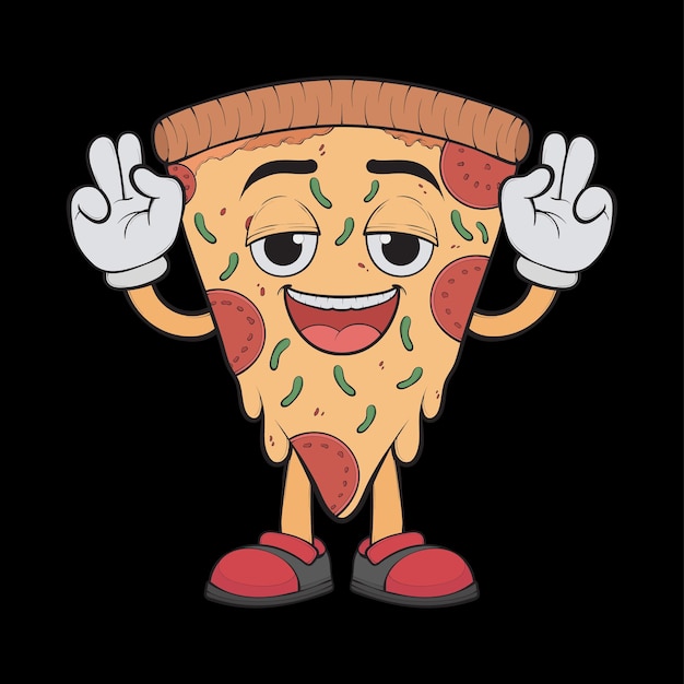 Personaje de dibujos animados de pizza Personaje mascota de la pizzería feliz Personaje vectorial para colorear