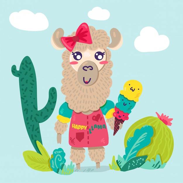 Vector personaje de dibujos animados plano linda chica de llama