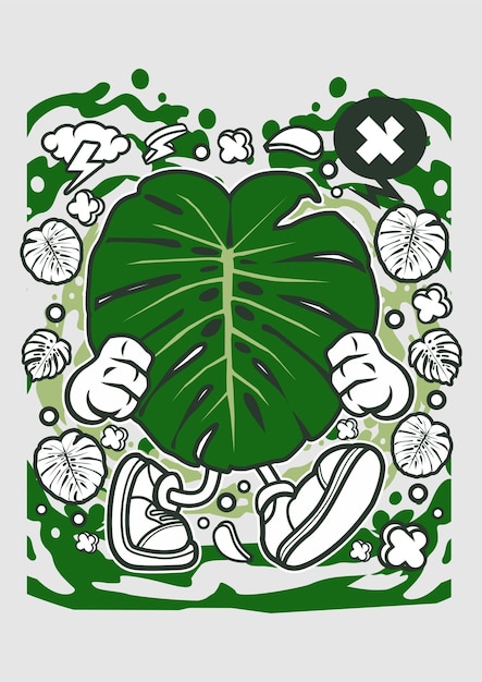 Personaje de dibujos animados de la planta Monstera Deliciosa