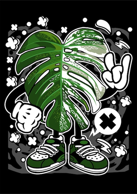 Personaje de dibujos animados de planta varigada de Monstera