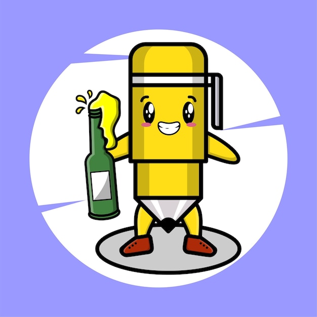 Personaje de dibujos animados de pluma con diseño de estilo lindo de botella de refresco para elemento de logotipo de etiqueta de camiseta, etc.