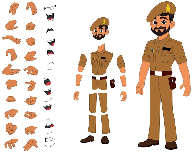 personaje de dibujos animados de un policía indio
